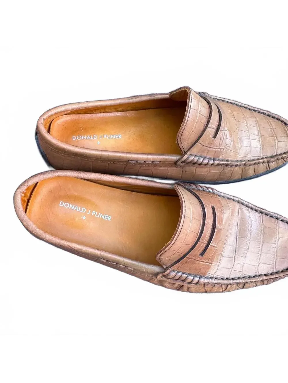 Donald J Pliner Igor Crocodile Embossed Leather Penny Loafers Men's 9.5 M Tan